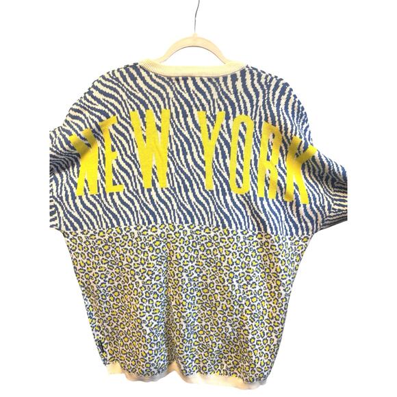 Spirit Jersey NY Sweater Blue Yellow Zebra Leopard Print 100% Cotton M - Picture 4 of 8